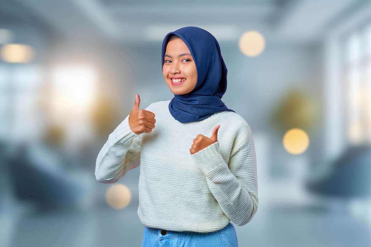 A happy Jominsure customer giving two thumbs up.
