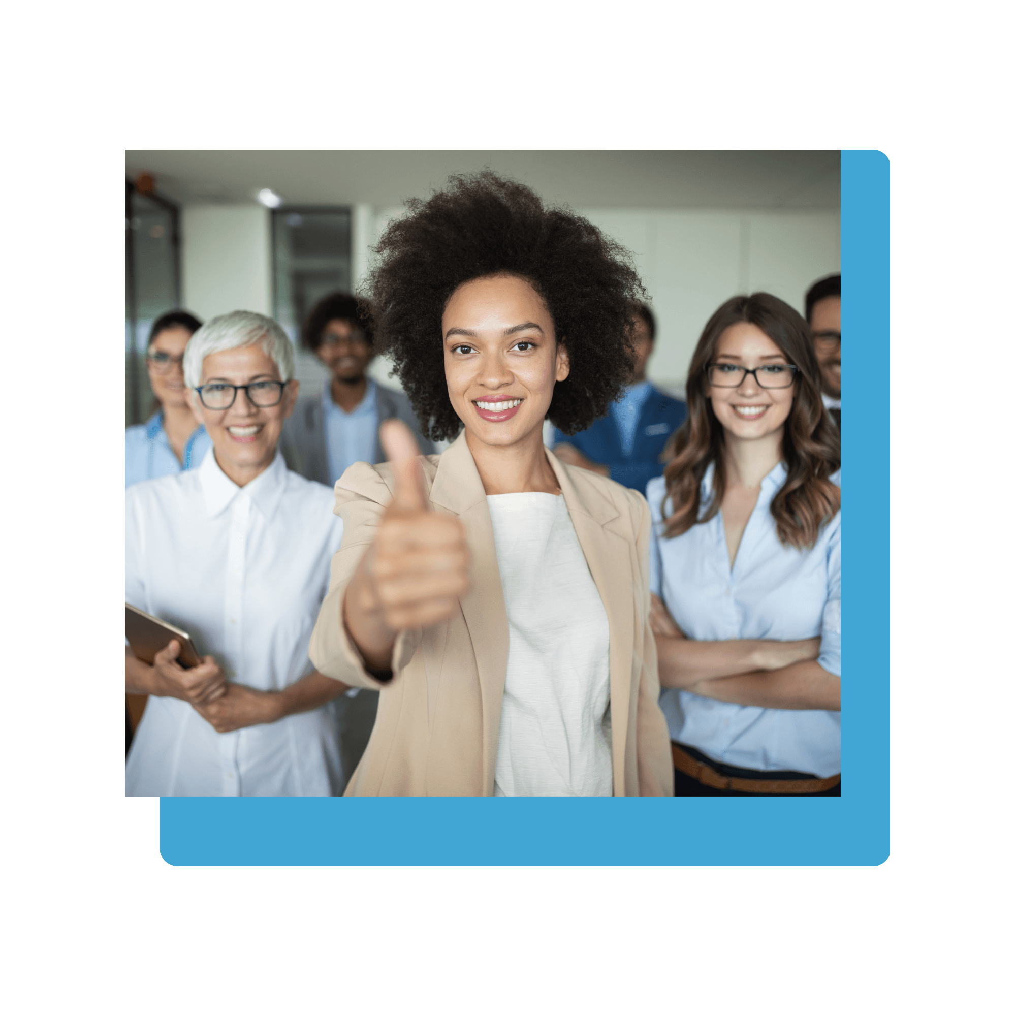 The Jominsure team — a diverse group of advisors smiling and giving a thumbs up.